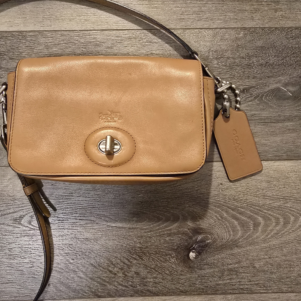 Coach Tan Crossbody Bag with Signature Turnlock